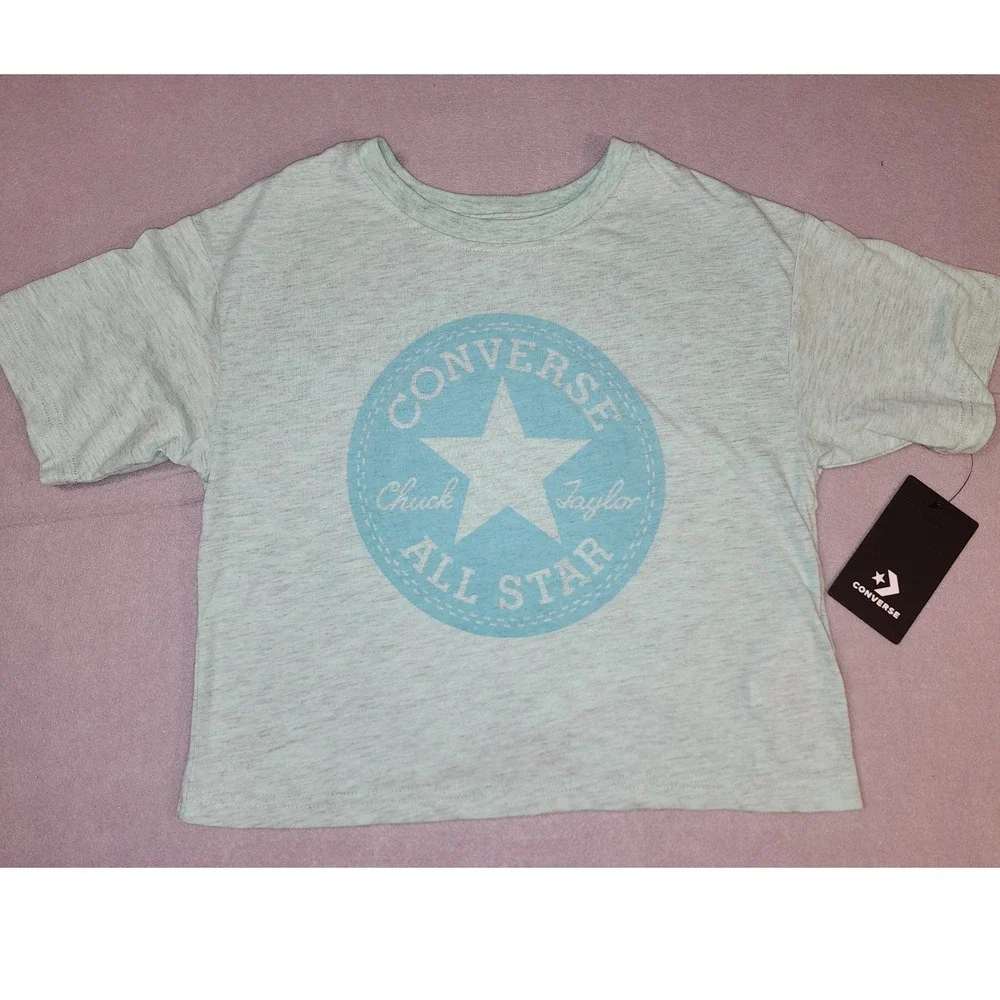 Converse T-Shirt Girls S 8-10 Mint Green Excellent Heathered Crew Neck Tee